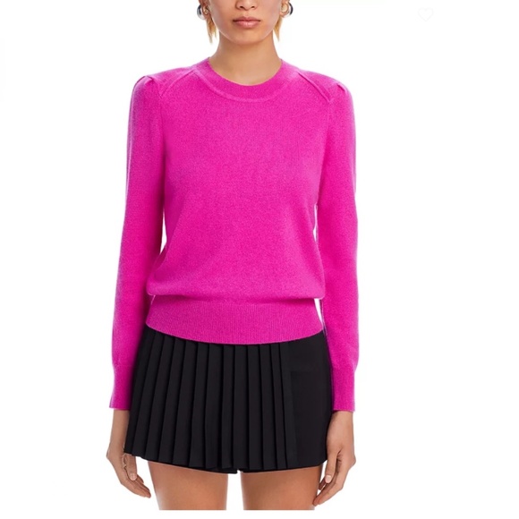 Luxurious 100% Cashmere Puff Sleeve Crewneck Sweater By Aqua in Wildberry - Picture 6 of 7